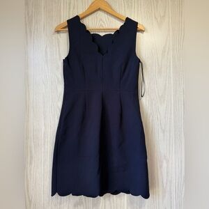 J.CREW Scallop Trim Sleeveless Dress women's Size 4P Navy Blue EUC